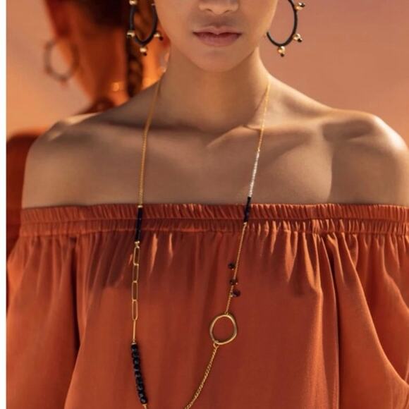 Diarrablu Kudi Dress Women's Small Rust Long Sleeve Off Shoulder Tiered Maxi NWT - Picture 8 of 11